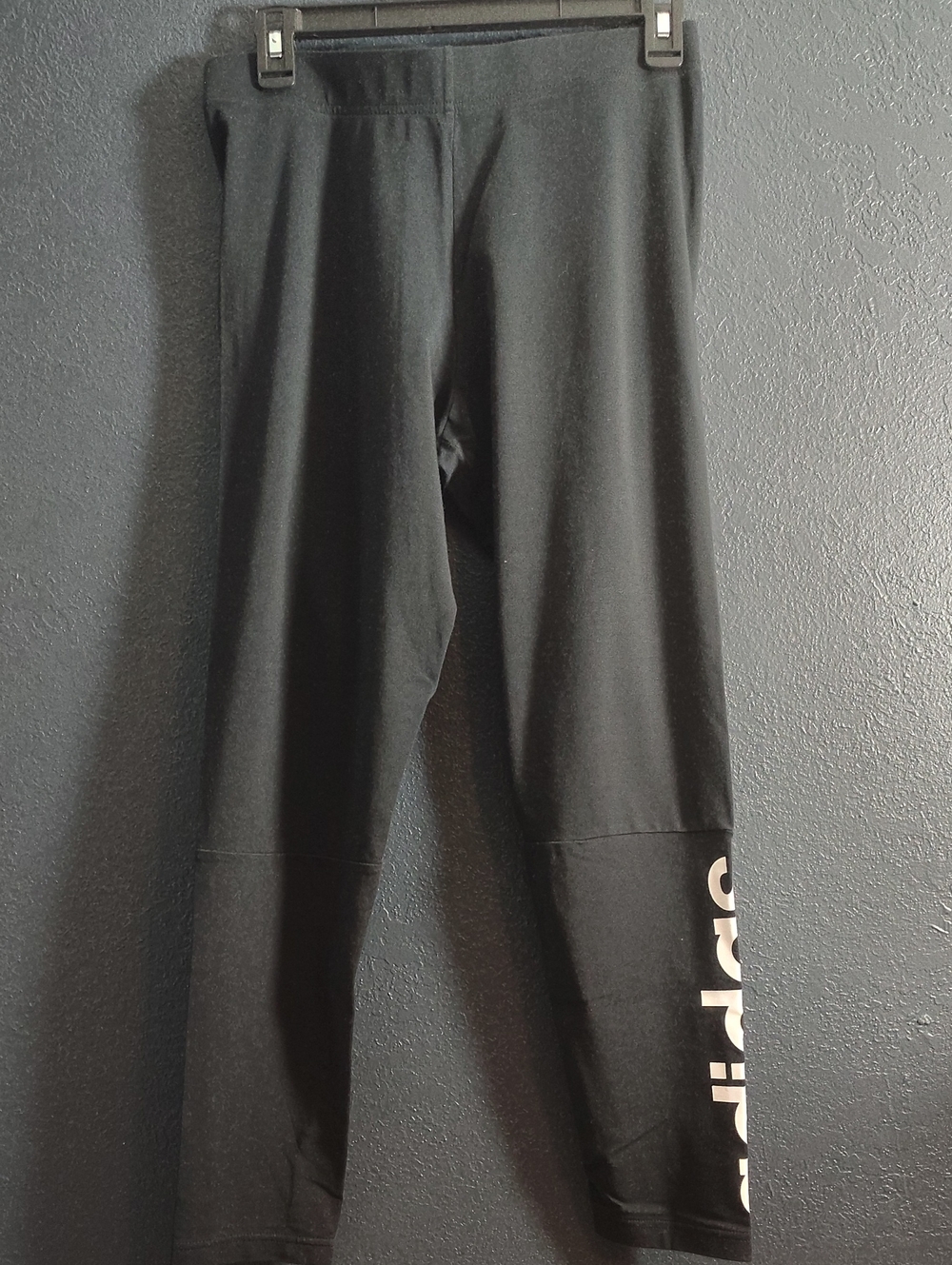 adidas Black Athletic Workout Casual Biker Leggings with White Logo